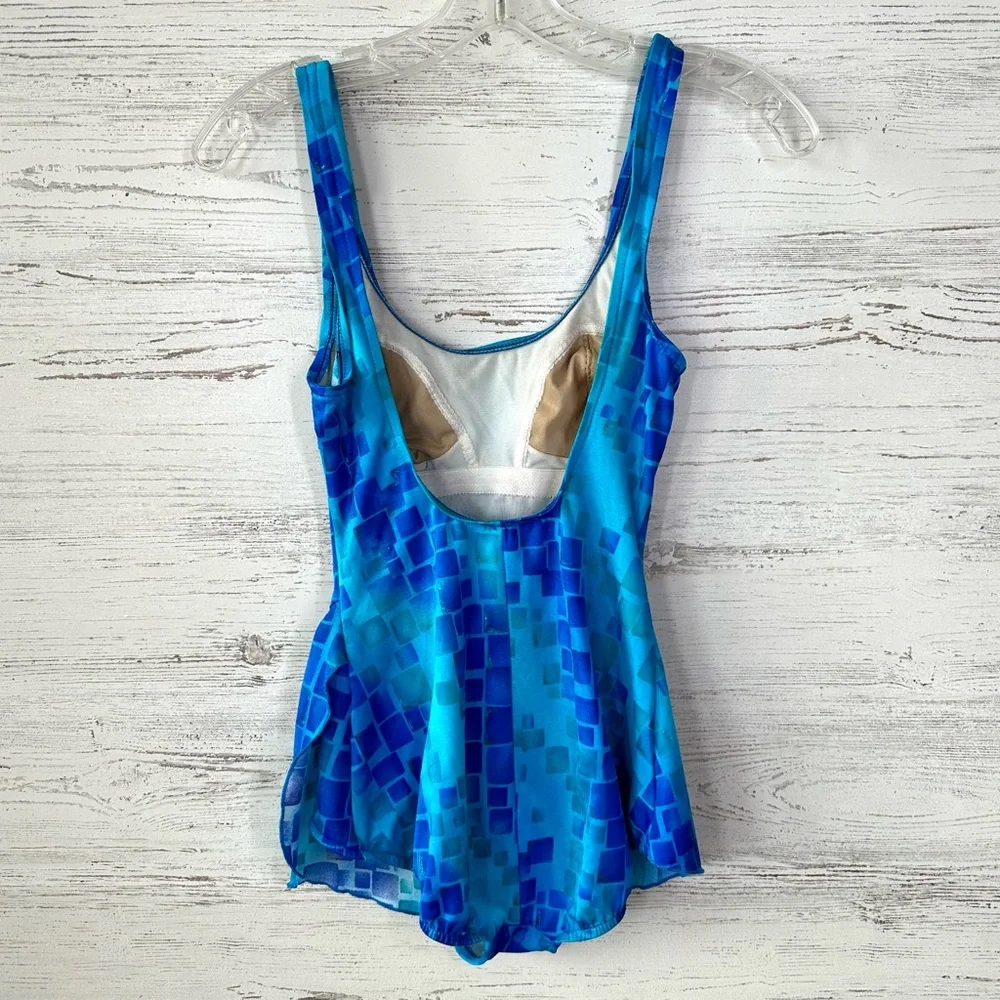 VINTAGE 80s JANTZEN Geometric Metallic Skirted One Piece Swimsuit Made in USA